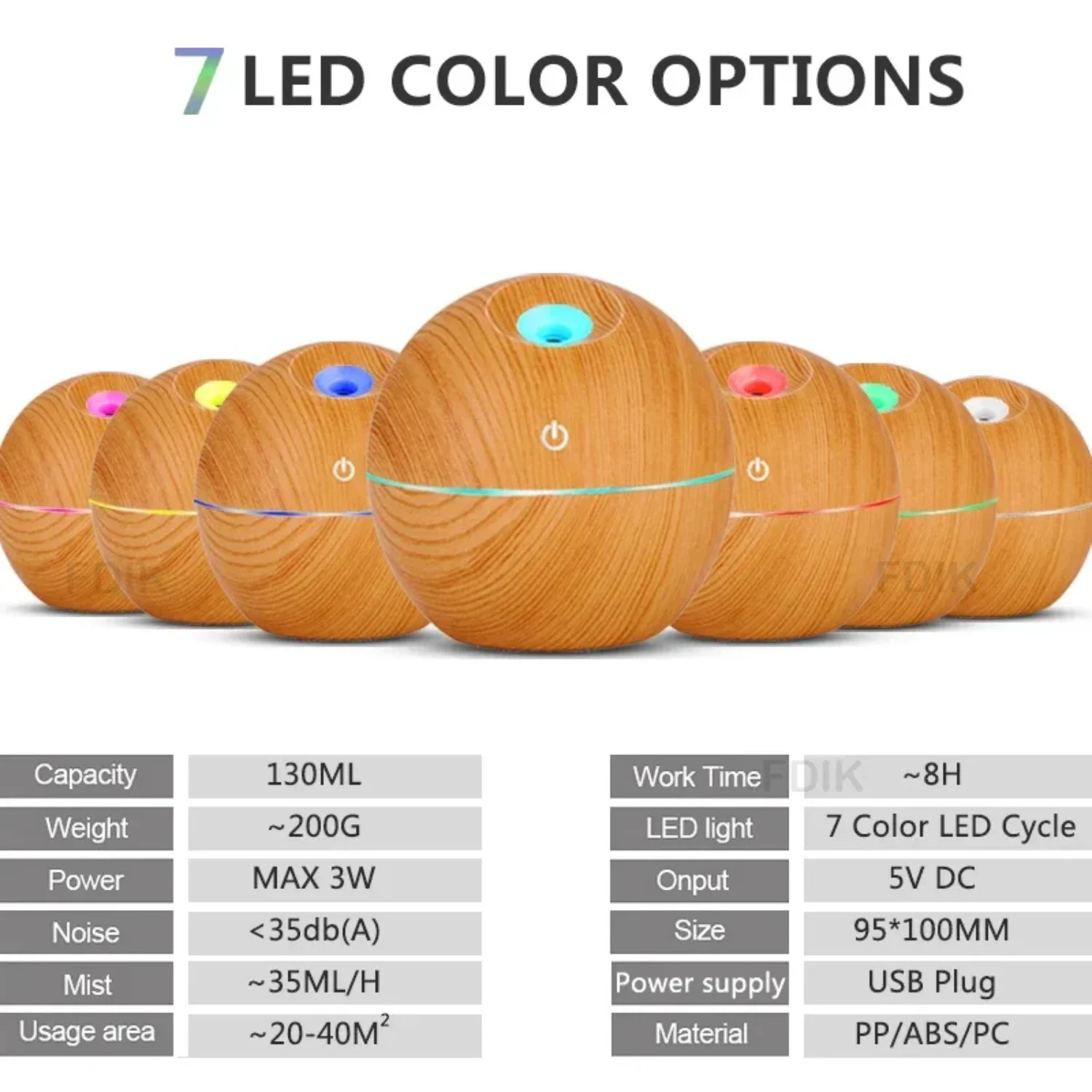 Compact USB-powered Ultrasonic Essential Oil Diffuser with 7 Color Change LED Night Light, 130ml Mist Capacity for Office Air Pu