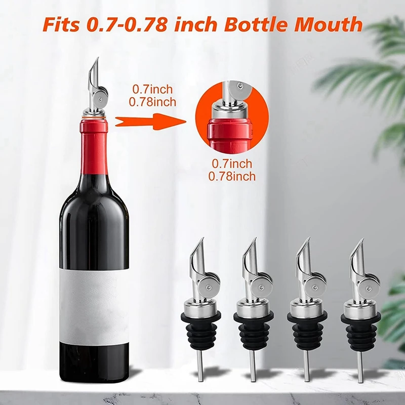 36PCS Stainless Steel Liquor Bottle Pourers, Auto Flip Olive Oil Spou Alcohol For About 3/4Inch Bottle Mouth Silver