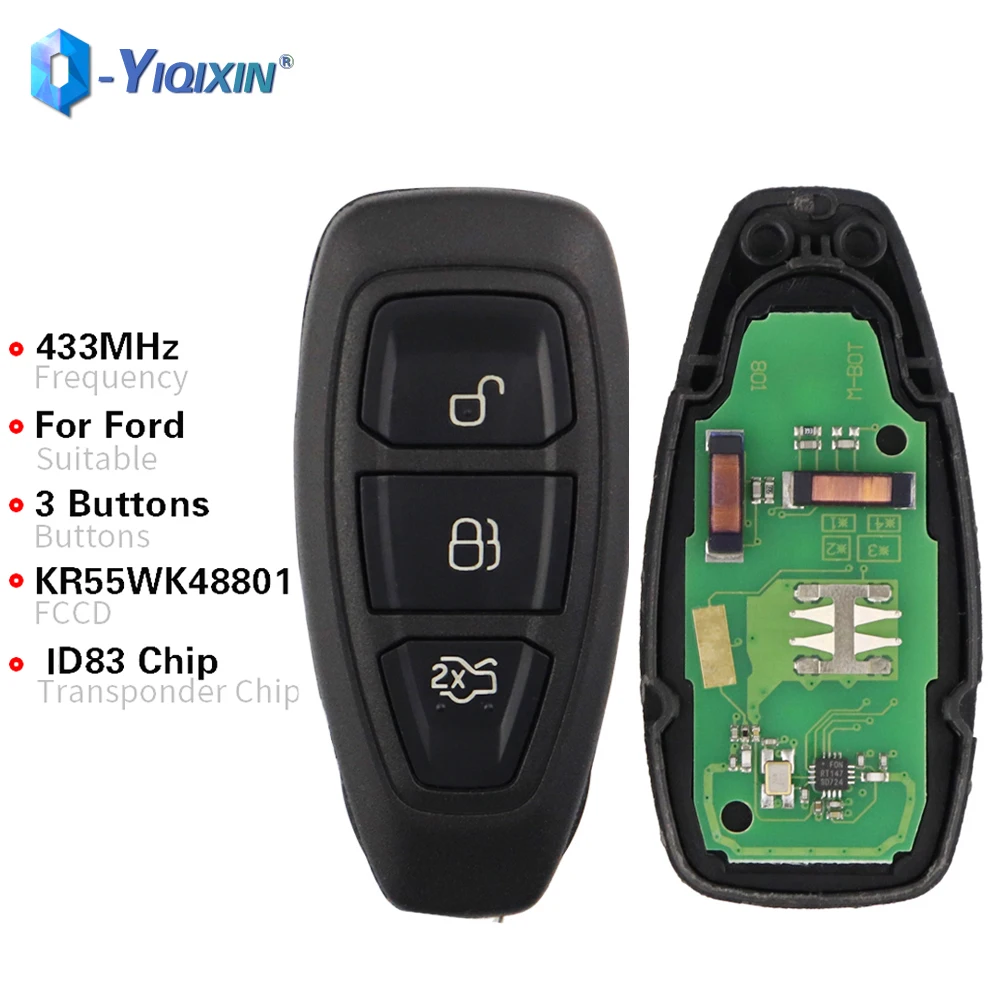 YIQIXIN 433Mhz 3 przyciski zdalny kluczyk do forda Mondeo Kuga Fiesta Focus B c-max 2011 2012 2015 KR55WK48801 Keyless Go ID83 Fsk