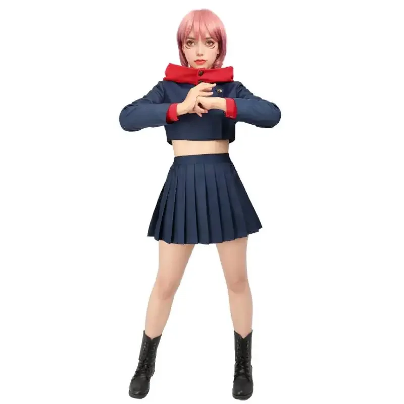 DAZCOS Itadori Yuji Cosplay Women Costume Hoodie Pleated Skirt Uniform Women Carnival Party Set For Comic Con