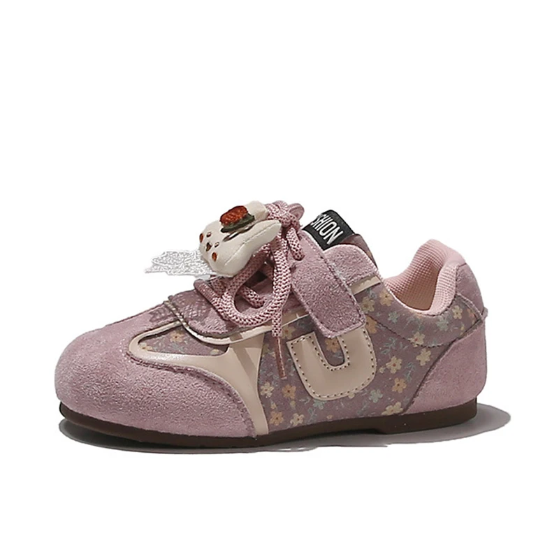 

2026 Spring Summer Kids Fashion Sneakers for Girls Cute Rabbit Floral Print Lace Up Running Shoes