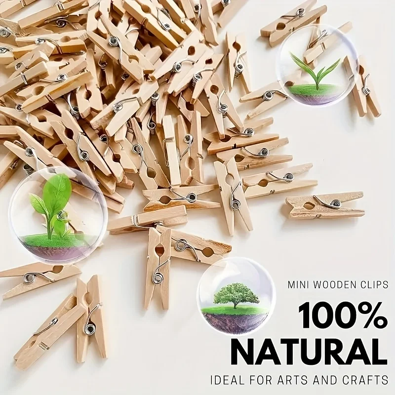 50pcs Wooden Mini Clothespins - Multipurpose Photo Clips for Crafts, Art Projects, Wedding, Birthday, Anniversary, Baptism