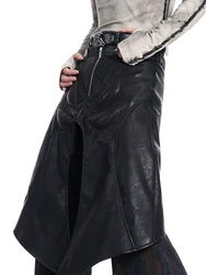 Mauroicardi Spring Autumn Cool Black Pu Leather Calf-Length Twisted Belted Pants for Men Luxury Designer Punk Style Clothes 2025