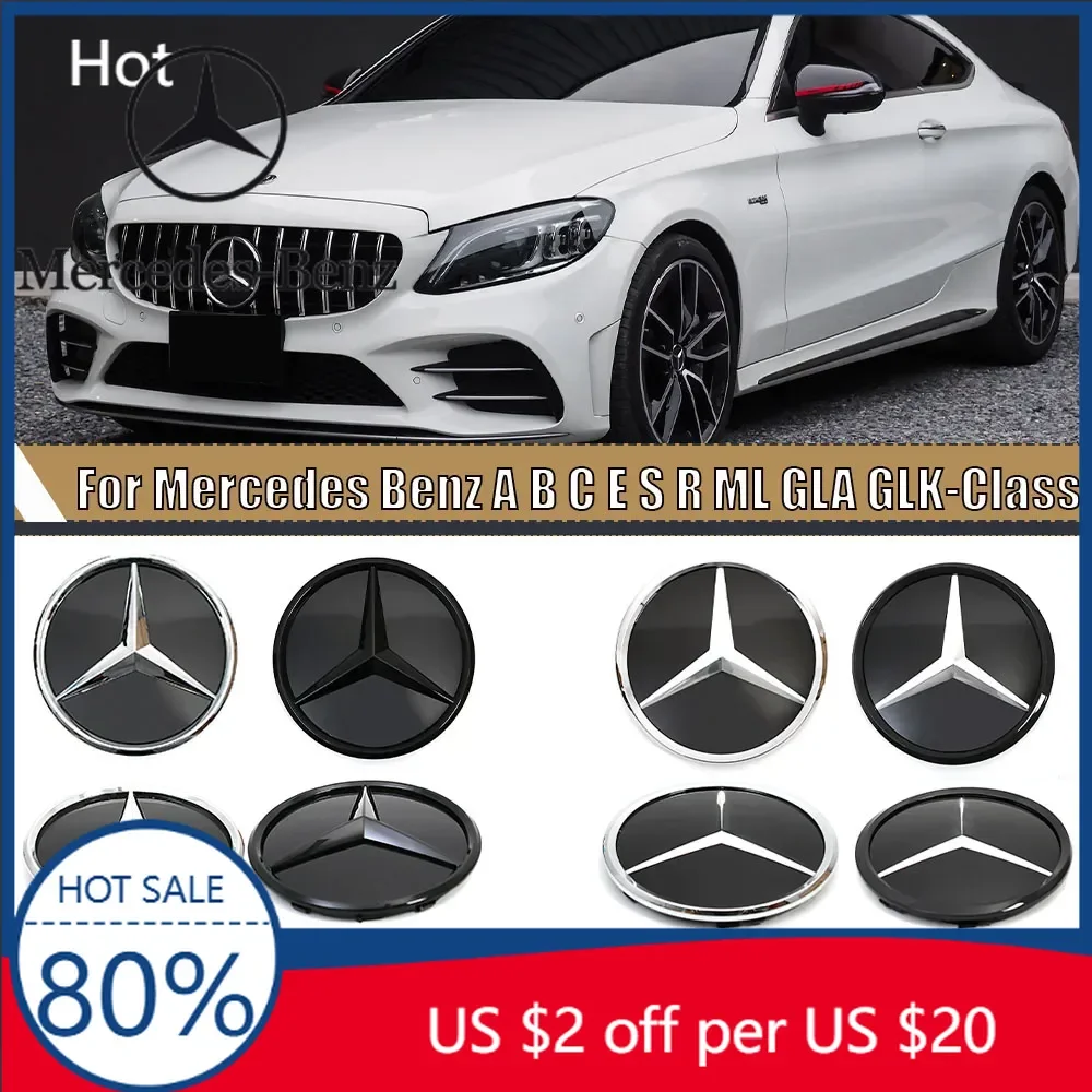 

Hot Car Sticker Front Grill Emblem Black Newest 3D Star Logo For Mercedes Benz A B C E S R SL ML GL GLA GLK-Class Mirror Illumin