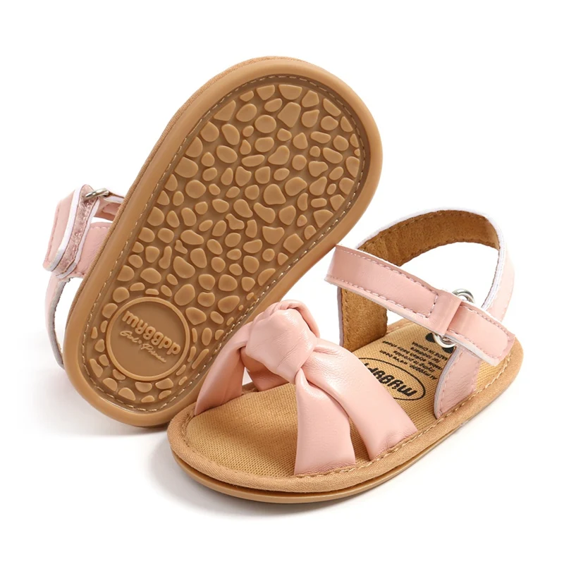 Happy Feet: sapatos de borracha macia com sola para bebês meninas com adorável arco PU Detalhes (0-18 meses)