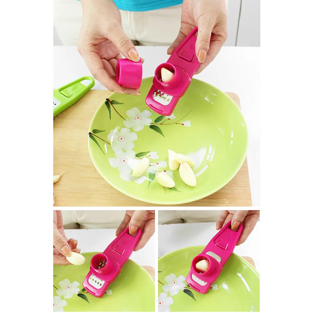 Mini Garlic Grater with Removable Hand Guard Sharp Stainless Steel Plate Lightweight Plastic Garlic Press Kitchen Tool for Easy