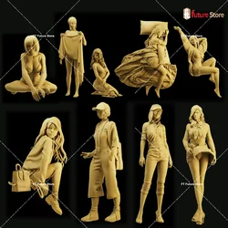 3D Print Miniatures 1/64 1/43 1/35 Home Girl Fashionable Female Figure Diorama Creative Mini Doll Scene Prop Figurine Model Toys