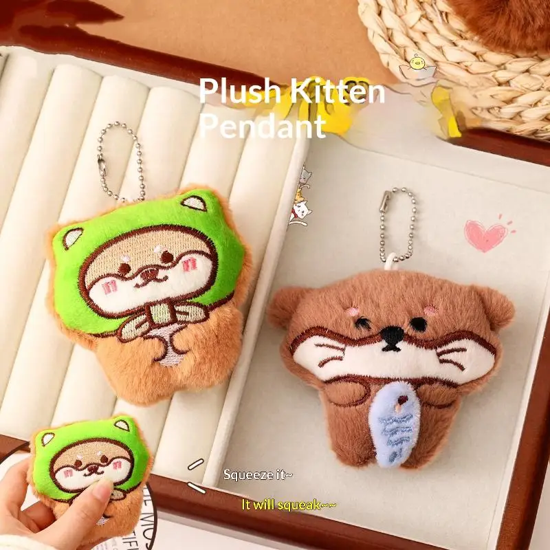 Cute Cartoon Plush Kitten Keychain Creative Fashion Squeak Cat Pendant Backpack Decoration Pendant Accessories Gift