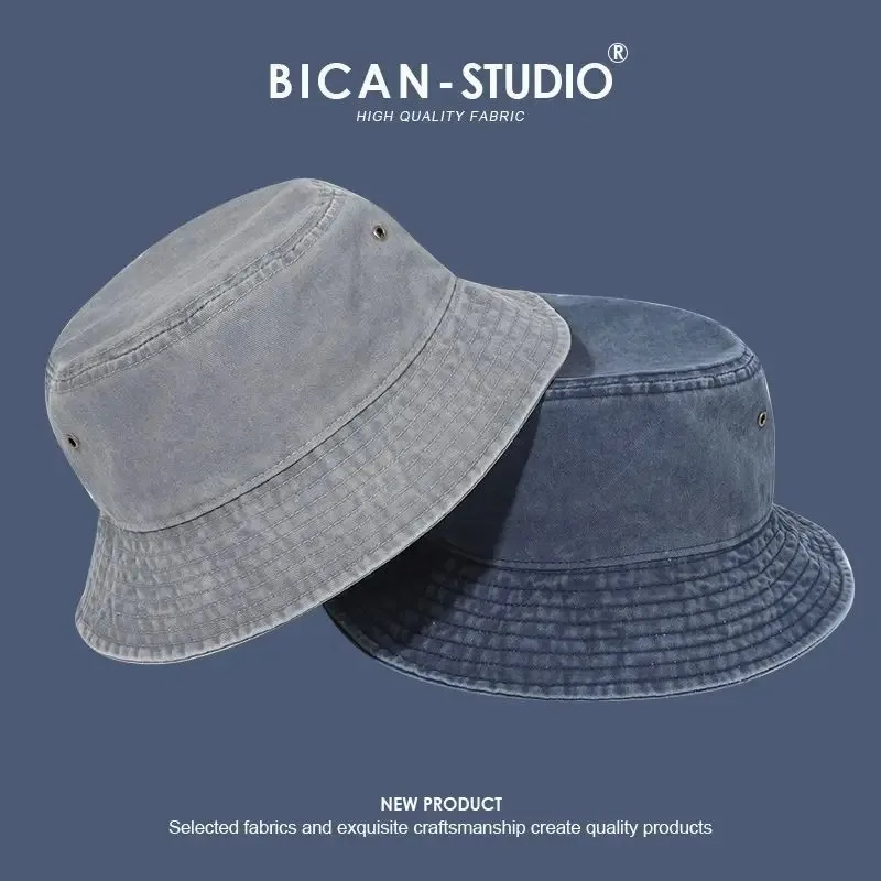 Denim Brim Bucket Hat Women Korea Fashion Cotton Foldable Beach Outdoor Gradient Color Caps Sun Expedition Fisherman Hat Cap