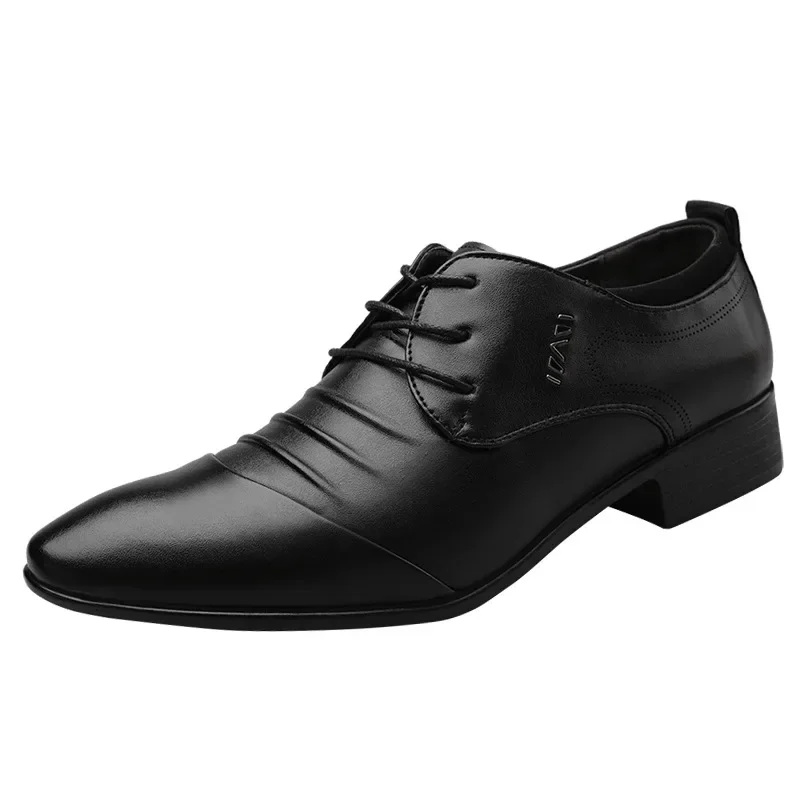 Zapatos de vestir clásicos para hombre, zapatos de cuero blanco con cordones, talla grande, Punta puntiaguda, informales de negocios, zapatos formales para boda