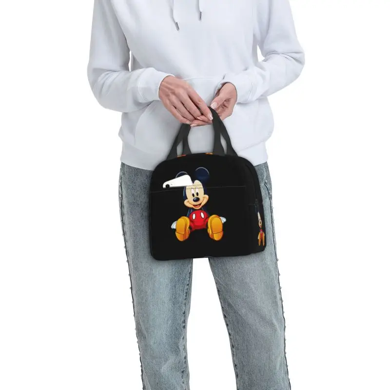 Custom Mickey Mouse Lunch Box Women Leakproof Cooler Thermal Food Insulated Lunch Bag Kids Reusable Picnic Tote Bags