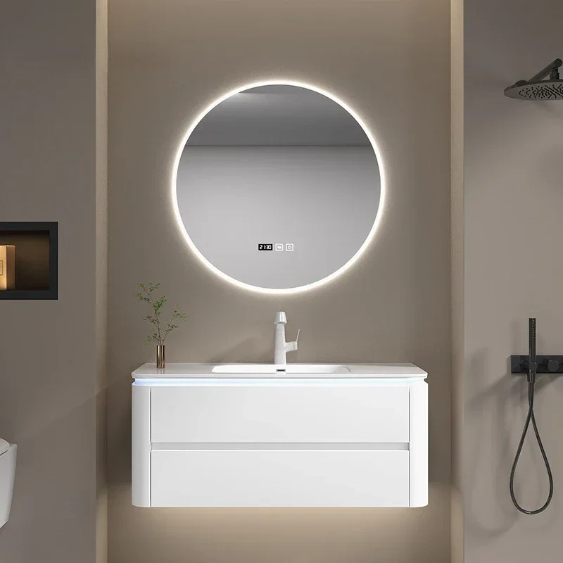 

Nordic White Bathroom Cabinet Ceramics Washbasin Simple Smart Mirror Cabinet Bathroom Vanity Cabinet Sink Bathroom Furniture