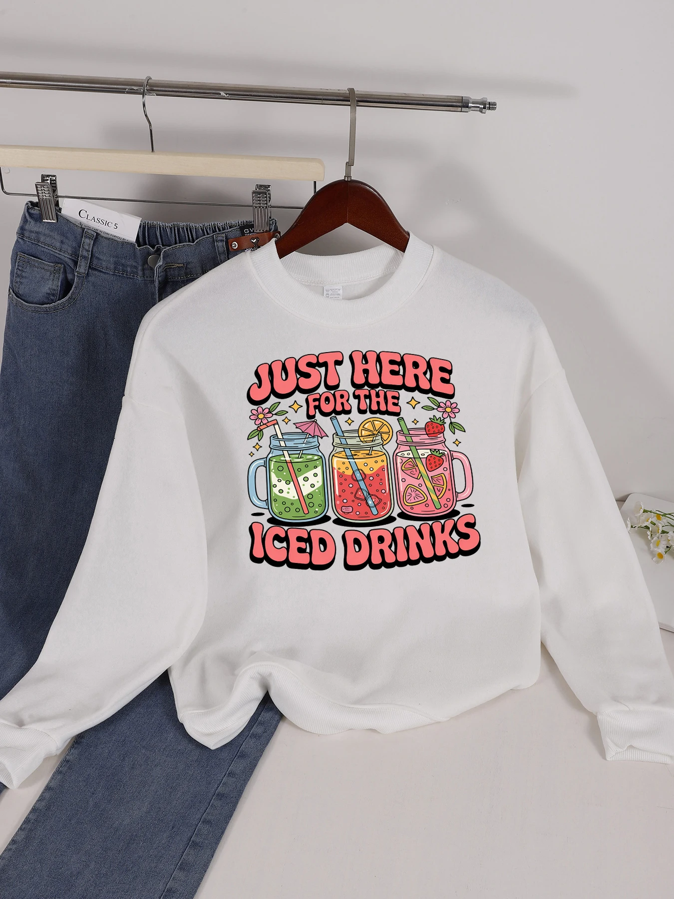 

Женский свитшот с принтом Just Here For The Lemon Iced Drinks, мягкая уличная одежда с круглым вырезом, разноцветный флисовый пуловер, повседневный топ в стиле хип-хоп