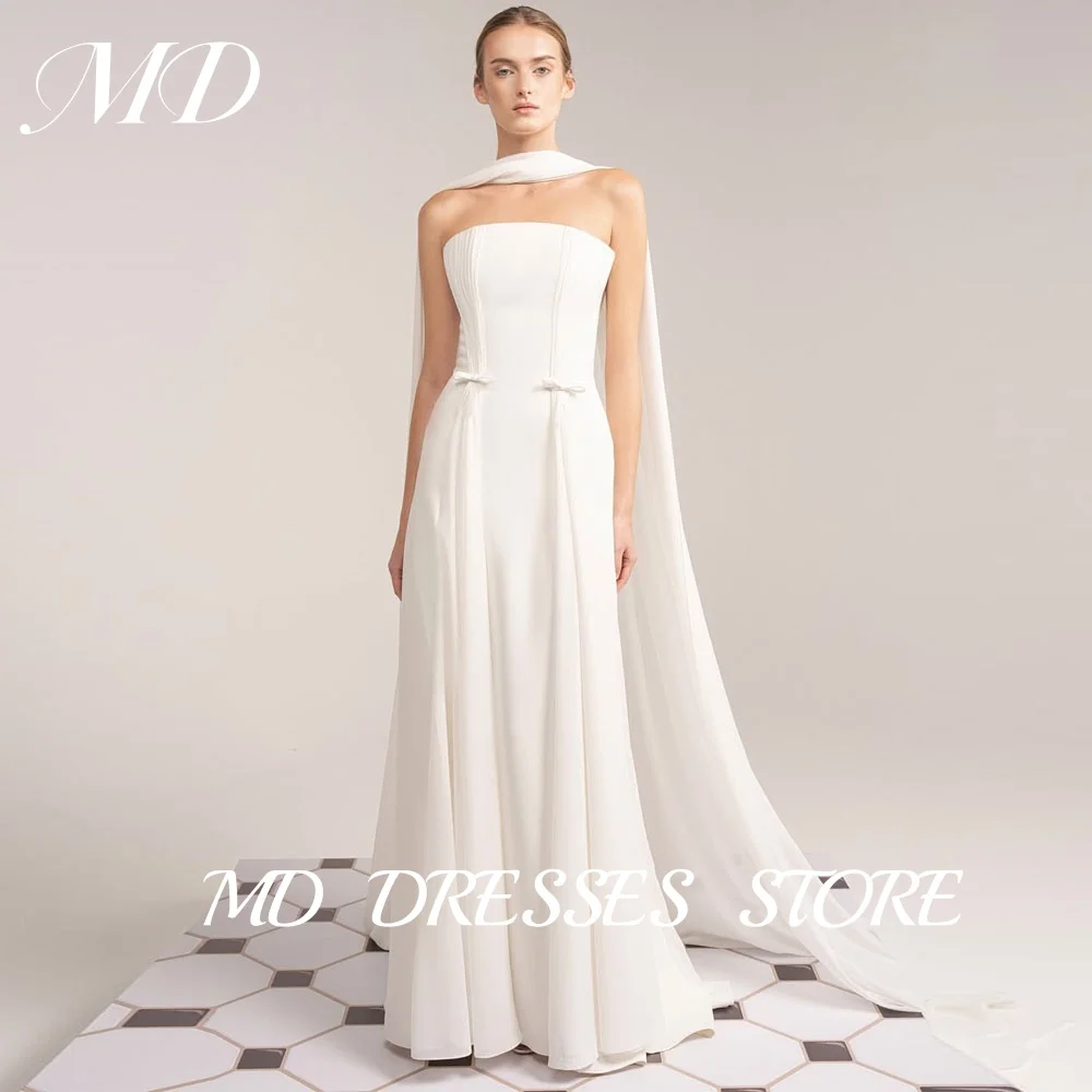 MD 2025 Blanco Simple A-line vestido de novia corsé plisado cuello bufanda cinta vestido de novia vestidos de novia hasta el suelo personalizado