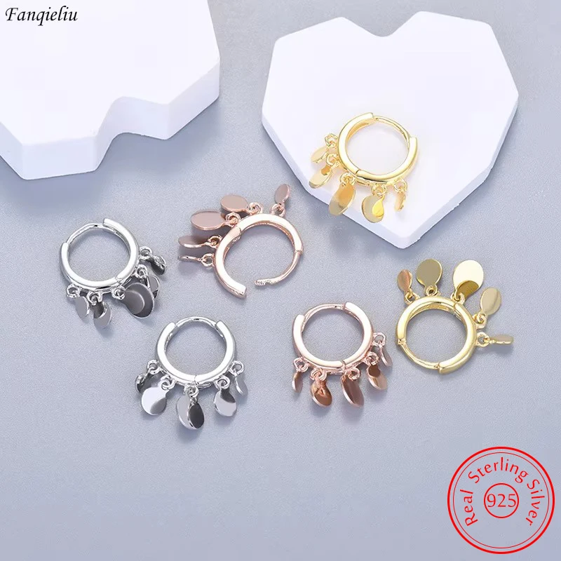 

Genuine 925 Sterling Silver Jewelry New Multiple Wafer Fashion Drop Earrings For Women FQL23589