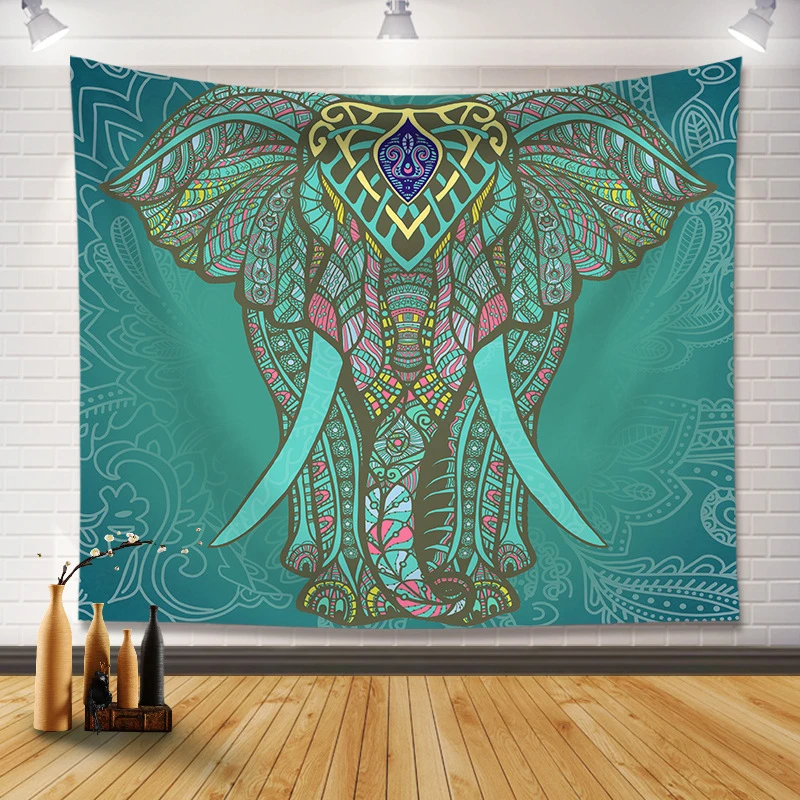 VIKAMA Vintage Boho Elephant Tapestry Polyester Wall Hanging Retro Indian Ethnic Colorful Tapestry for Bedroom Room Decoration