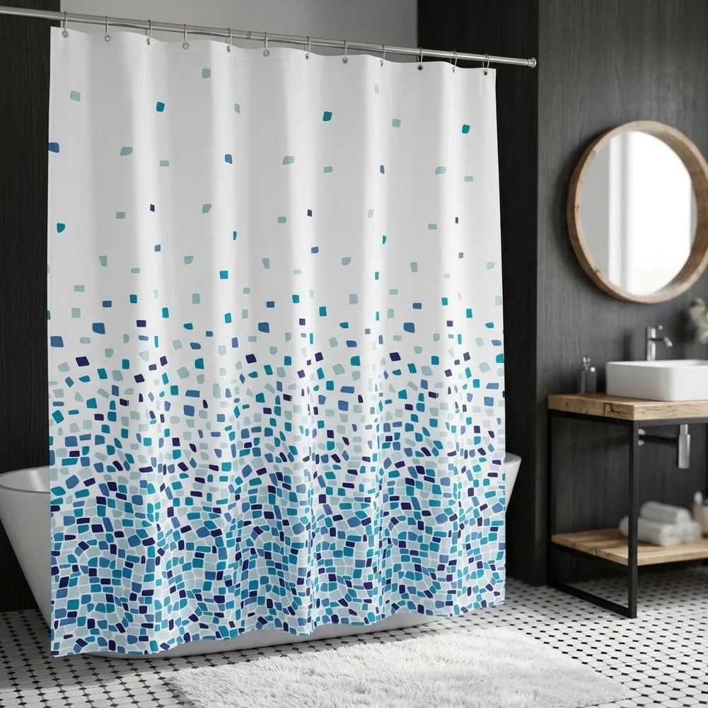 180x180cm Shower Curtain with for Blue Gradient Print Waterproof Polyester Material and Rustproof Grommet Reinforcement