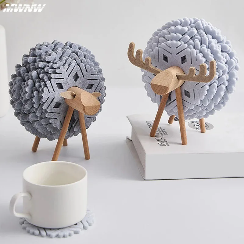 

1 Set Felt The Sheep High Temperature Insulated Coaster Non Slip Thicken Table Placemat Kitchen Accessories Elk Table Decor