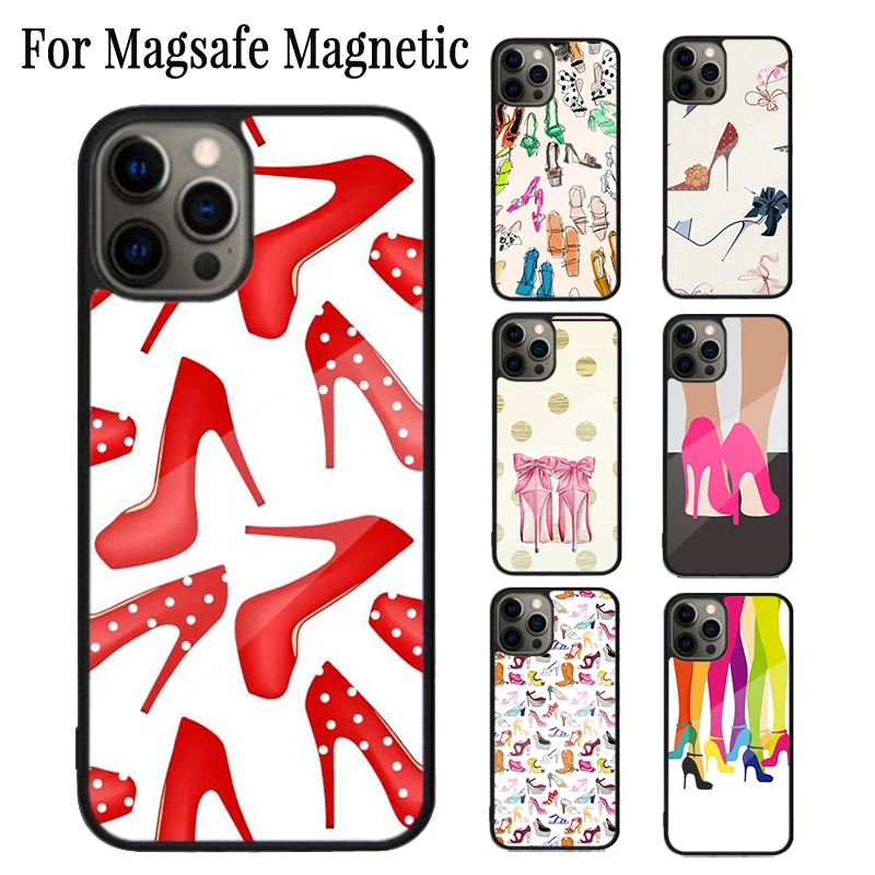 Fashion High heels Girl Magnetic Phone Case Coque For iPhone 16 15 14 Plus 13 12 Mini 11 Pro Max Magsafe Wireless Charging Cover