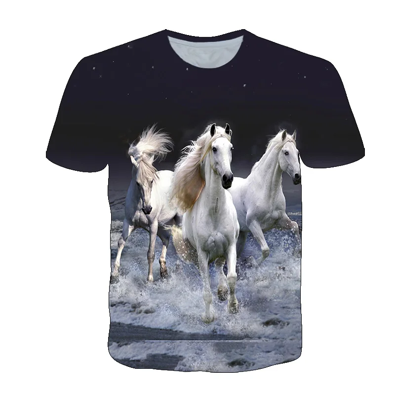 Men T-shirt Run Elegant Steed Graphic T ShirtsFashion 3D Animal Horse Print T-shirt Summer Casual Personality Hip Hop Harajuku