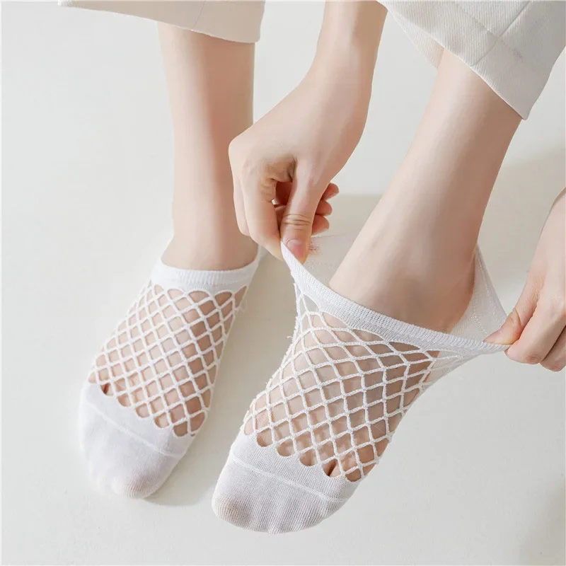 Woman Cotton Short Socks Summer Ultra-thin Breathable Fishnet Sock Casual Mesh Solid Color Girl Sox Calcetines De Seda Mujer