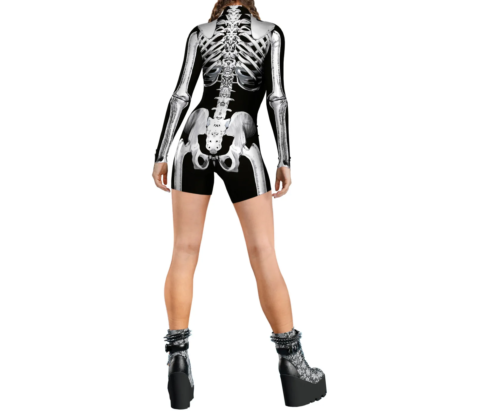 Neue Frauen Skelett schwarz weiß Shorts Overall lustige Bodysuit Stretch dünn einteiliges Outfit Stram pler Catsuit Halloween Cosplay