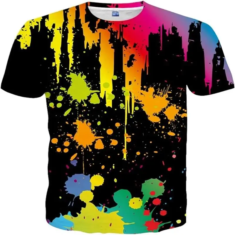 

Stylish Street Fun Colorful Graffiti Personality For Men Summer 3d Printed O-Collar Short-Sleeved Casual Plus Size Loose Top