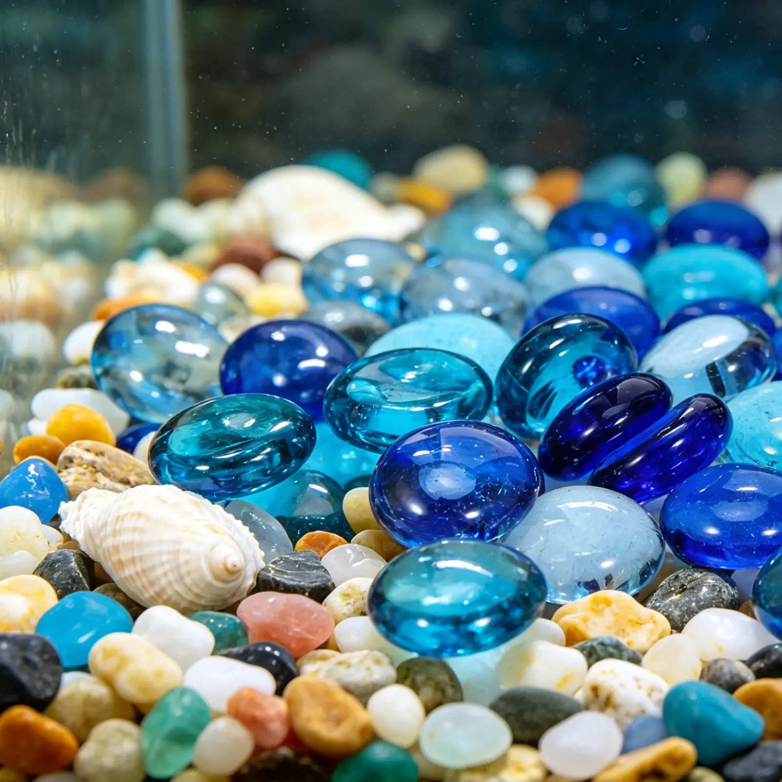 1.5kg Blue Glass Pebbles 17-19Mm Smooth Flat Glass Marbles Vase Filler Stones Decorative Gems for Flower Arrangements Aquarium