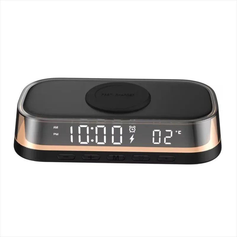 Multifunctional 15W Desktop LED Light Digital Alarm Clock Custom Clocks Wireless Charger for Wholesale