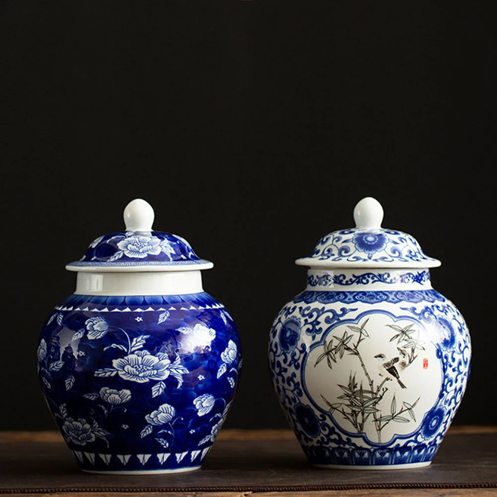 

Blue and White Porcelain Storage Jar Practical Ceramic Tea Canister Kitchen Storage Household Multi-Function Canister