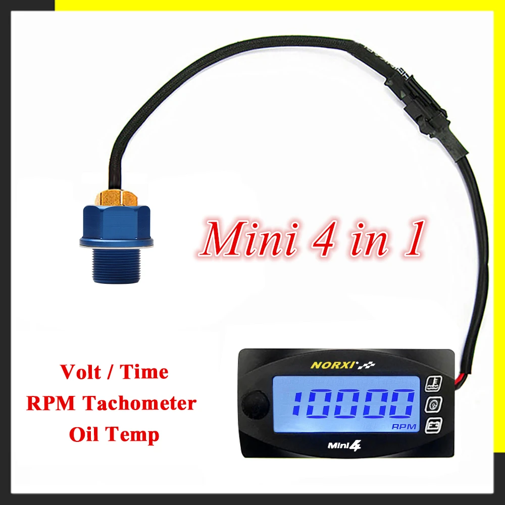 Temperatura oleju motocyklowego napięcie czas obrotów miernik prędkości obrotowej Norxi Mini 4 w 1 cyfrowy wyświetlacz LED Quad metr dla nmax125