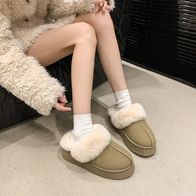 2024 Scarpe da donna di marca Baotou Pantofole da donna Moda Breve peluche Pantofole giornaliere Donna Inverno Tenere al caldo Pantofole piatte solide