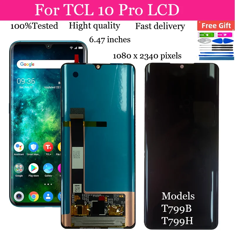 6.47''Original For TCL 10 Pro Screen Replacement T799B T799H LCD Display Touch Digitizer Assembly For TCL 10Pro LCD