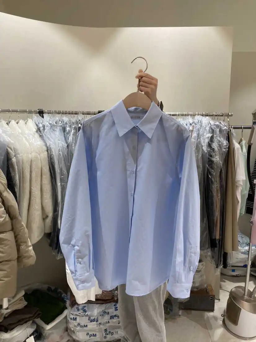 

Loose Fit Pure Cotton Long Sve irt Korean Sle Commute Casual Dopane Faion Button up Women's Top Spring New