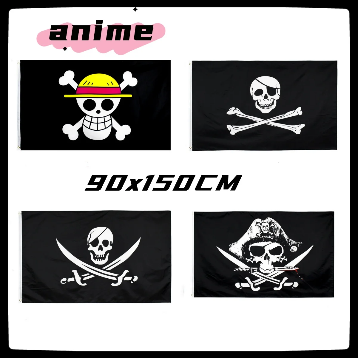 one piece skull 90*150cm decoration props red turban pirate flag skull flag halloween decoration anime cosplay children's gift