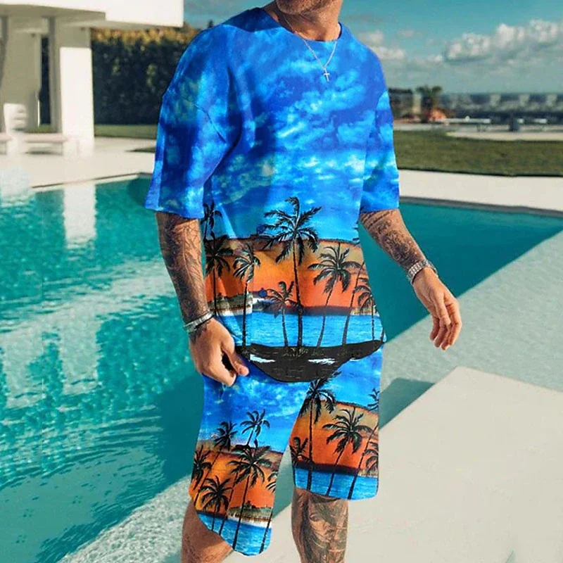 Summer Hawaii T-Shirts Shorts Sets Sea Beach 3D Print Men\'s Fashion Tracksuits Short Sleeve T Shirt Pants Set Man Suits Clothing