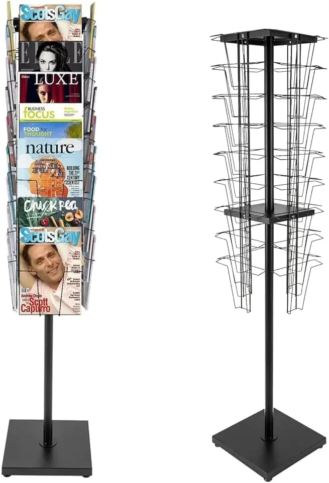 

36 Pockets-360° Rotating Magazine Rack, Floor Standing Pamphlet Literature Organizer, Comic Book Brochure Display Stand