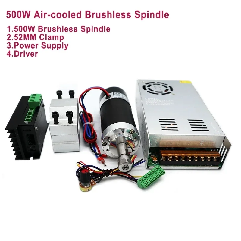 

CNC Air-cooled Spindl ER11/ER16 Collet 500W/300W Brushless Spindle Motor Engraving Machine 48V Power Supply Driver +55mm Clamp