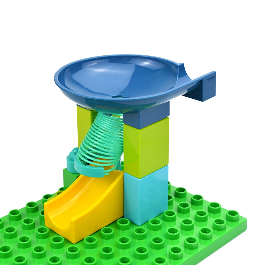 كبيرة الحجم بنة الرخام سباق تشغيل الشريحة المسار المتاهة الكرة قمع ديناصور الحيوان الجسيمات الكبيرة الطوب متوافق لعبة دوبلوز #4