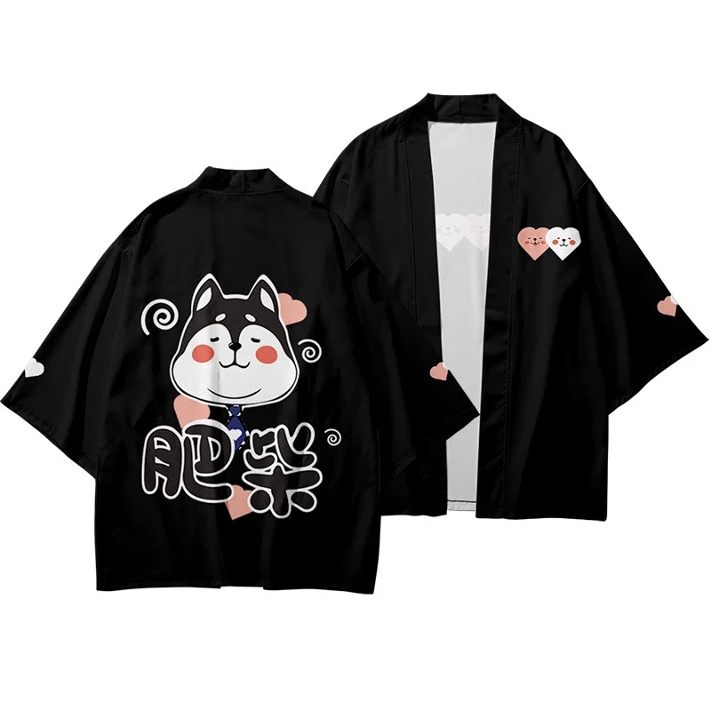 3D Cute Shiba Inu Cartoon Print Haori Kimono Cardigan Summer Casual 1/2 Sleeve Open Front Yukata Trend Unisex Streetwear Tops