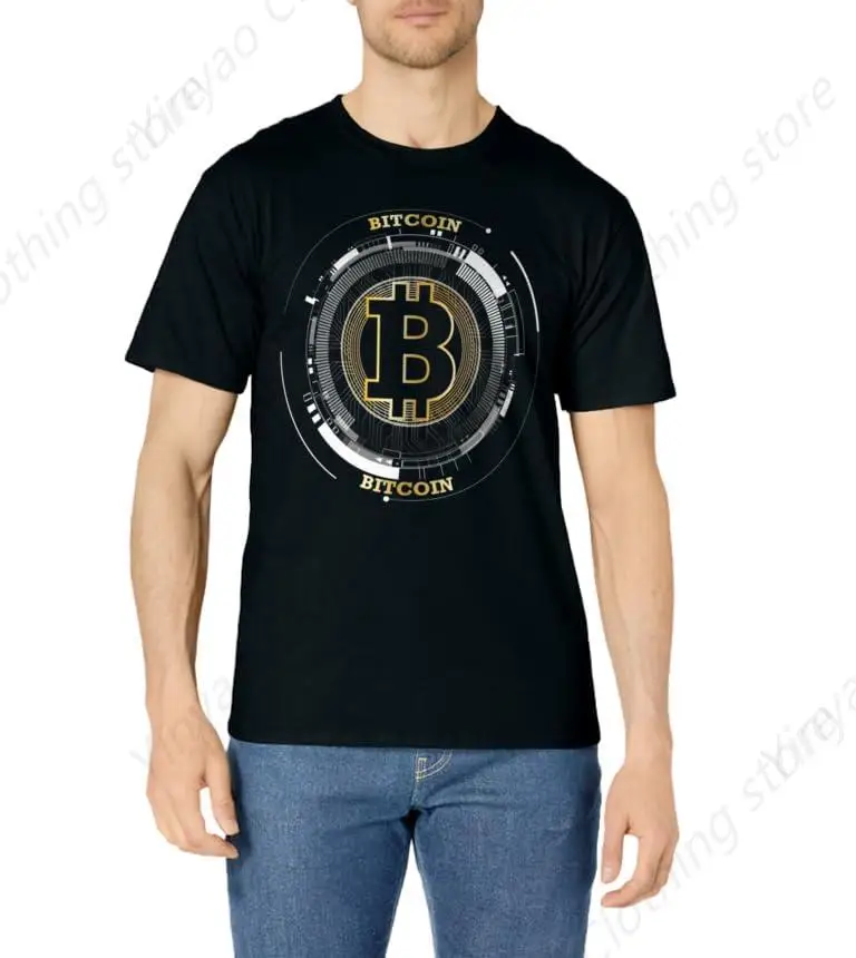 Bitcoin Btc Cryptocurrency Trader Blockchain Men's T-Shirt Fun Pure Cotton Casual Short Sleeved Shirt