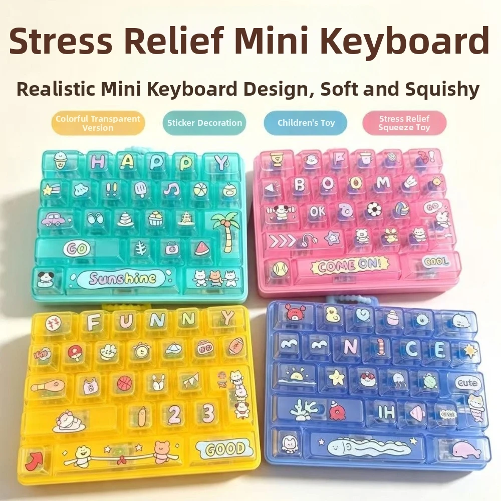 Cute Smooth Pressing Touch 26-Key Keyboard Pendant Multicolored Portable Keycap Clicker Mini Keyboard Decompression Desktop Use