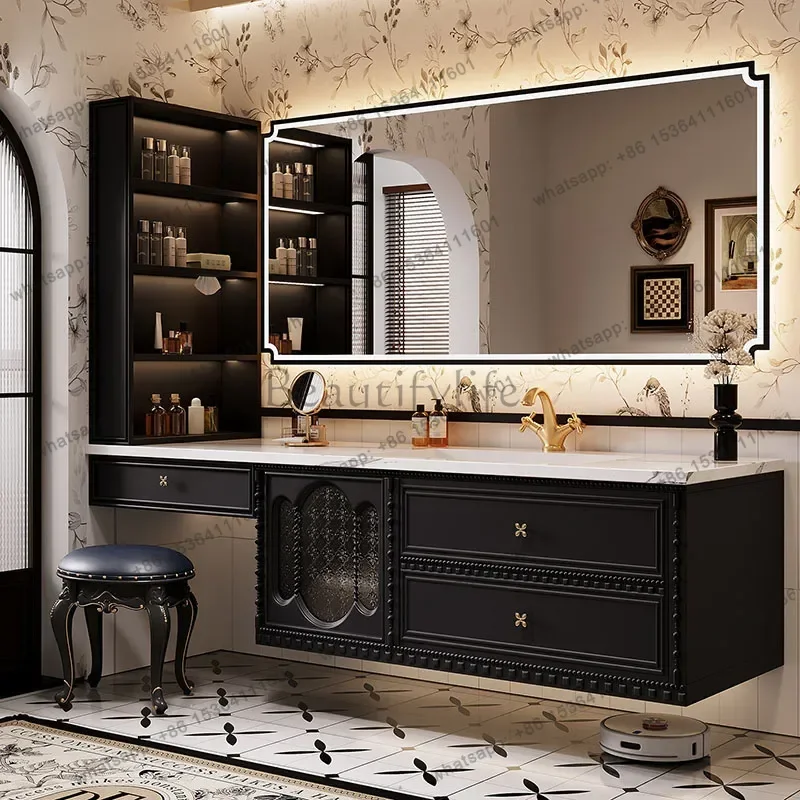 Black Vintage Bathroom Cabinets Door Handle Storage Floating Bathroom Cabinet Sink Drawer Badezimmer
