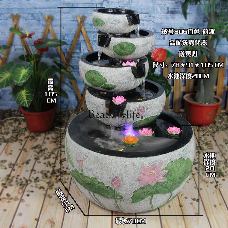 

yj9 European Style Water Fountain Living Room Lotus Wealth-Attracting Bonsai Humidifier Creative Home Decor Floor Ornament