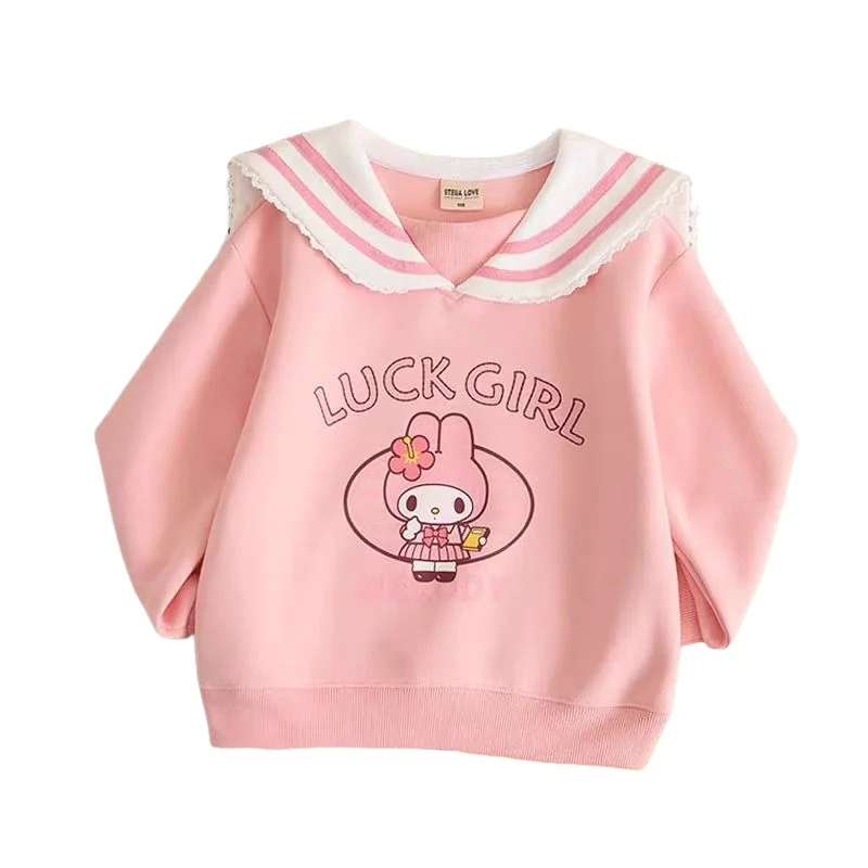 Sanrio Girls Sweatshirt Spring Autumn Winter Children's Cartoon Kuromi Navy Collar Cute Pullover Children's Clothing Sweet Fresh