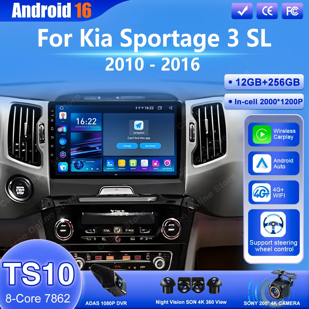 

Android 16 Car For Kia Sportage 3 SL 2010 2011 2012 2013 2014 2015 2016 Auto Carplay Multimedia Video Player GPS Navigation WIFI