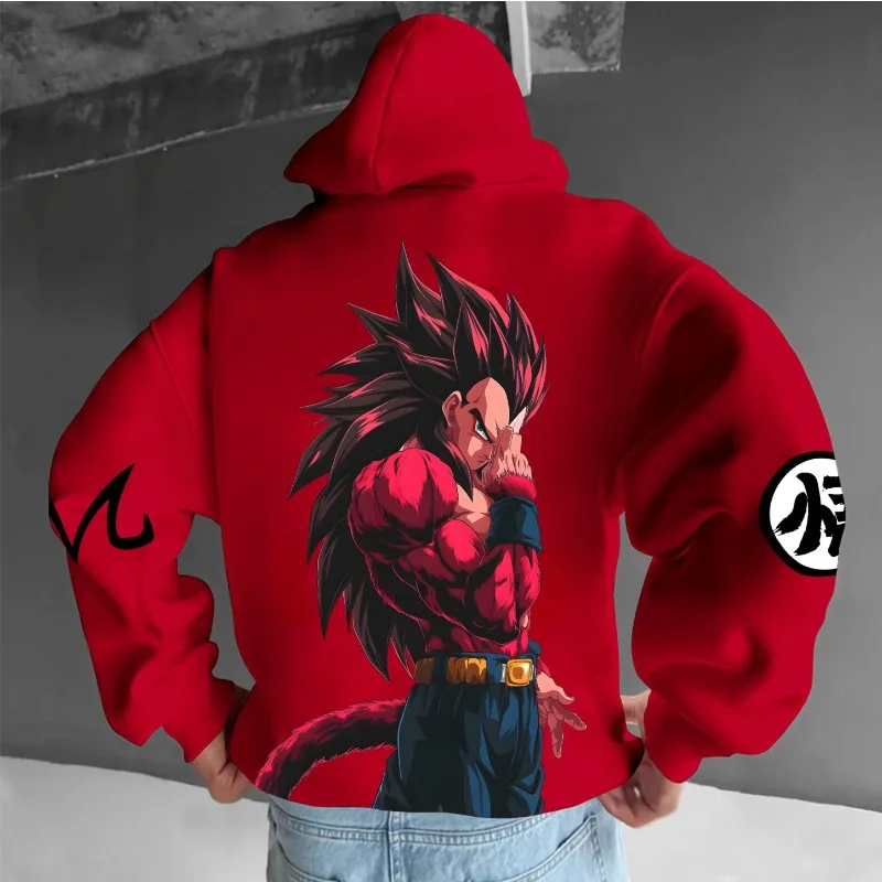 

2026 Spring Dragon Ball Retro Hoodie 100% Cotton Oversized Men's Sweatshirt with Super Saiyan 4 Vegeta Print Vintage Streetwear
