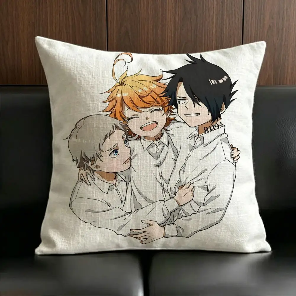 Anime Poster T-The P-Promised Cushion Cover Anti-dustmite Pillowcase Invisible zipper silky short plush Sofa cushion cover