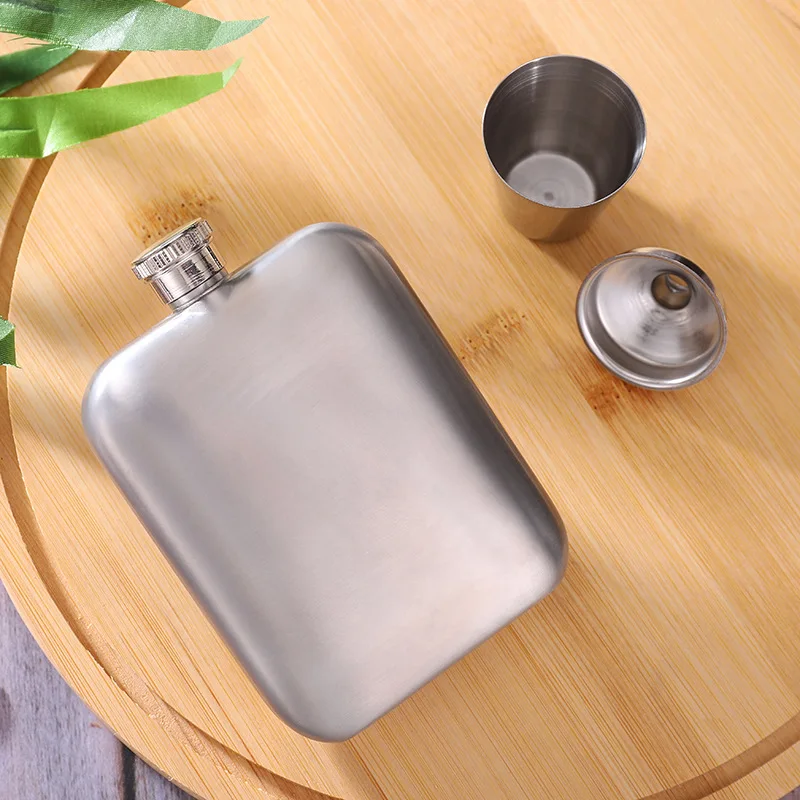 6oz Portable 304 food grade Ssquare Flagon Whiskey Vodka Wine Pot Hip Flask Set Alcohol Drinking pocket Bottle outdoor camping