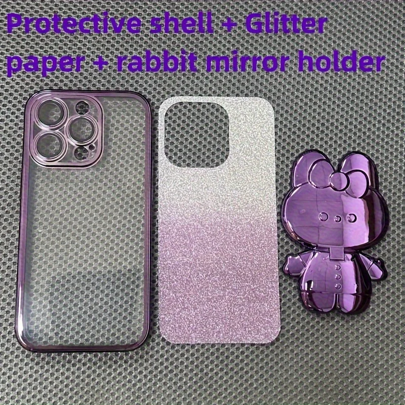 Glitzernder Hasenspiegel mit Farbverlauf und Halterung für iPhone 16 11 12 13 14 Plus 15 Pro Max, Linsenschutz, weiche TPU-Abdeckung – Detail 12
